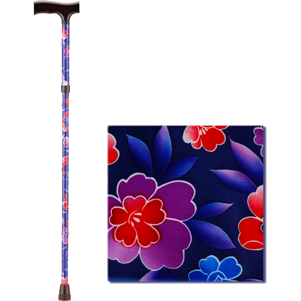 Folding Cane With Wood Grip Handle, Maui Flowers 